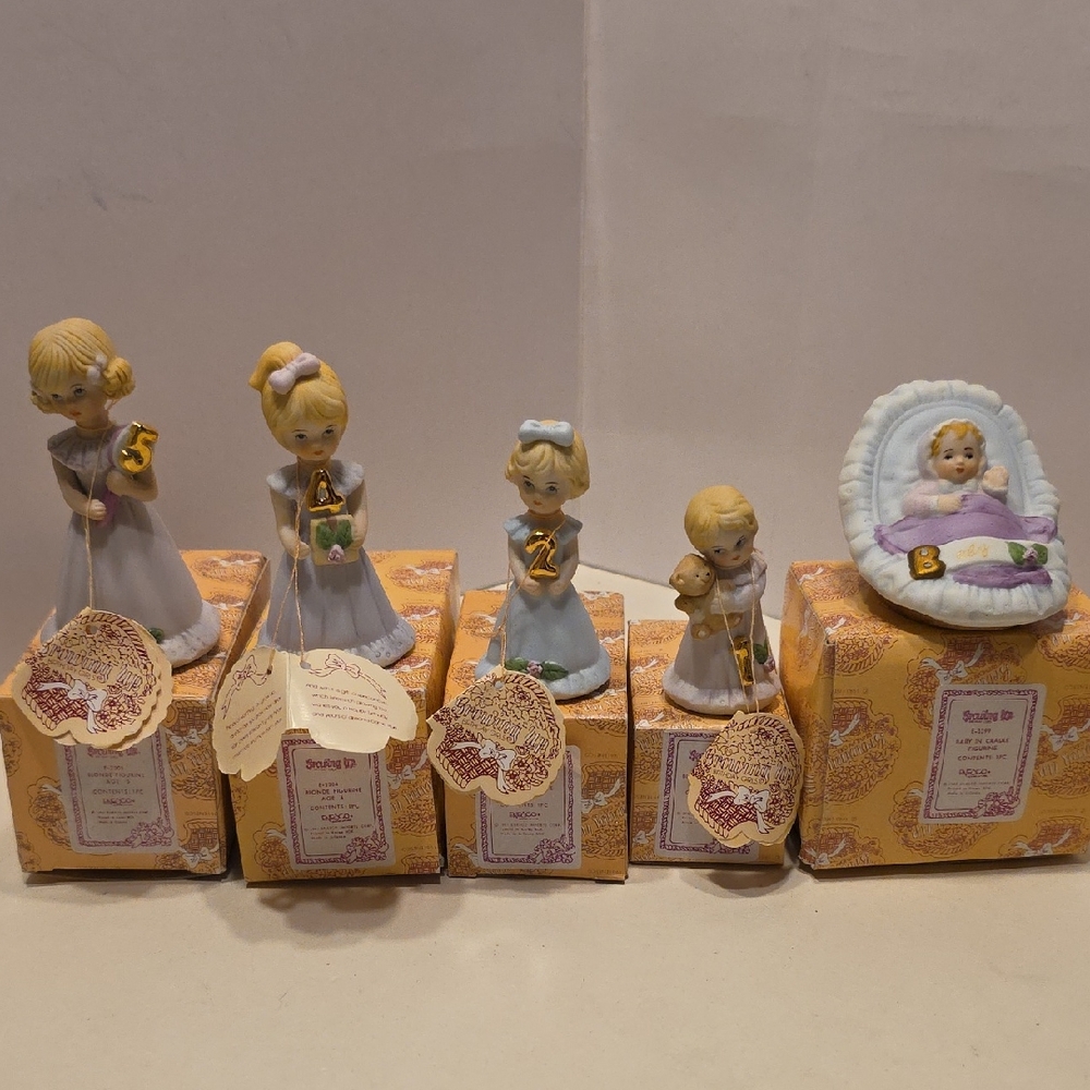 Vintage Growing Up Birthday Porcelain Figurines Baby 1, 2, 4, 5